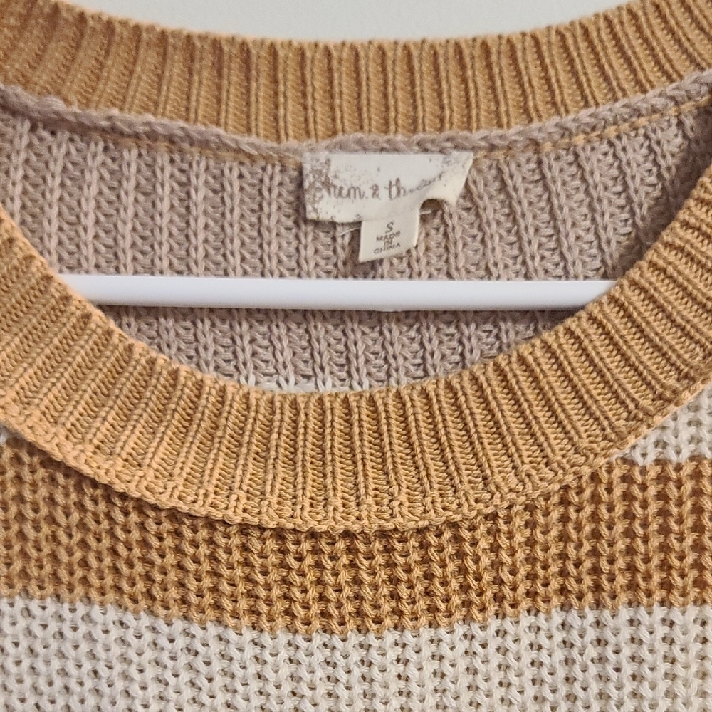 Hem & Thread Tan and Cream Crew Neck Sweater